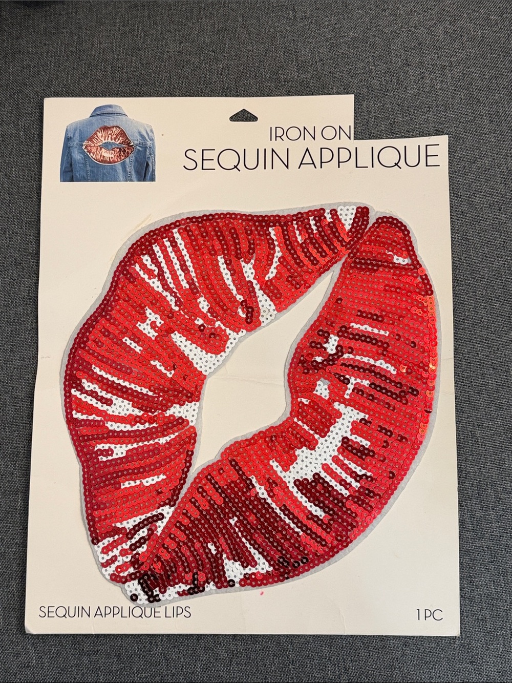 Sequin Applique Lips Iron-On Patch - Red